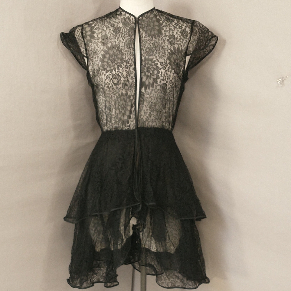 Antique Black Lace Over Dress Amazing Condition Ethereal Feminine Glam SeeMeasur - Picture 1 of 16